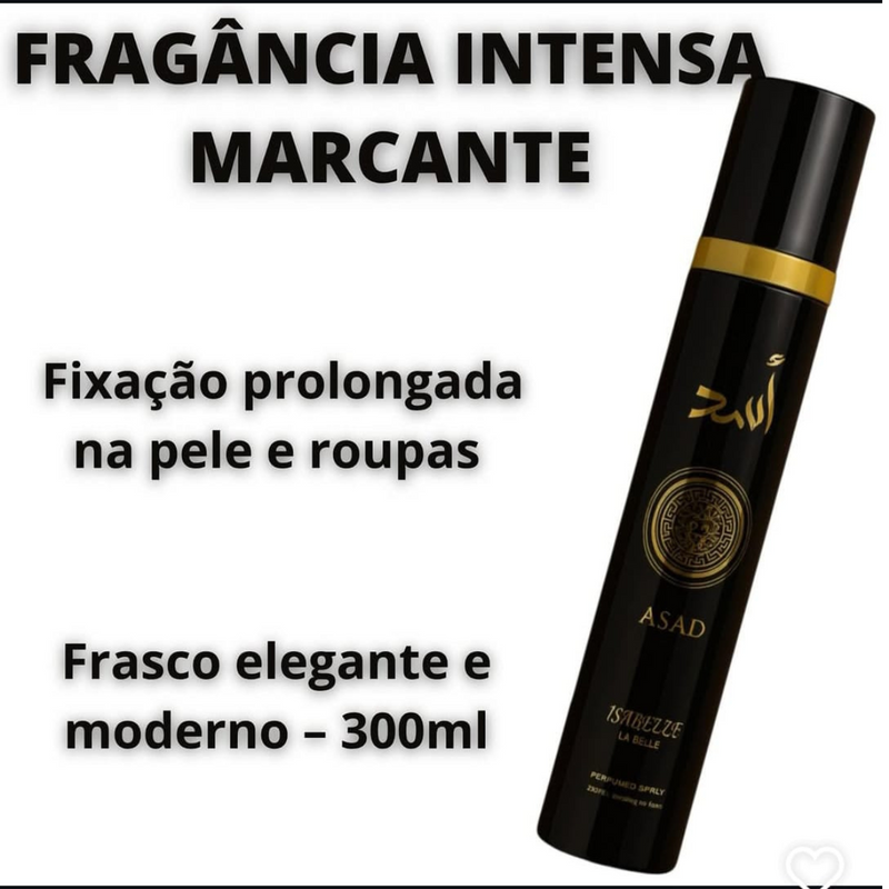 Body Splash Asad Black Árabe 300ml Masculino Alta Fixação